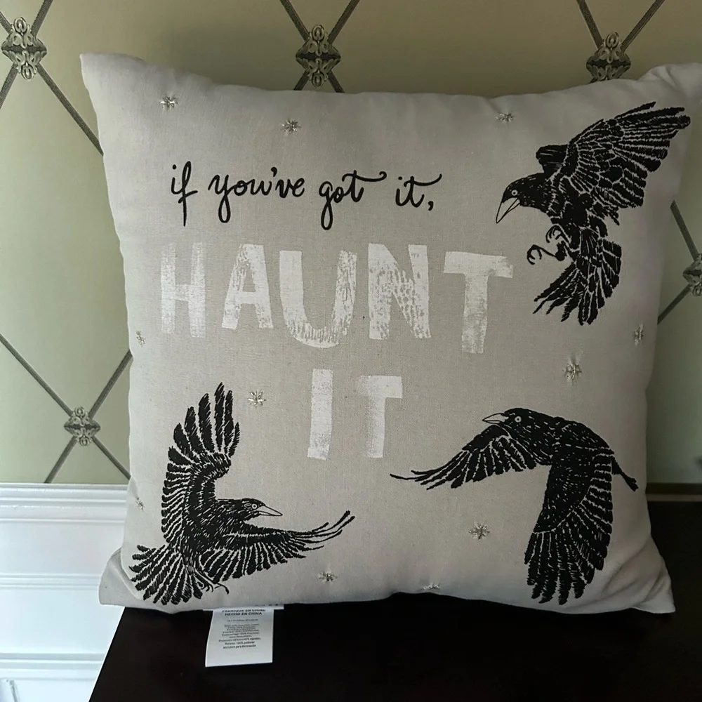 Pottery Barn Gray Halloween Throw Pillow. EUC